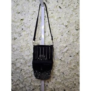 Upcycled Crossbody Purse, Long Adjustable Strap, Multiple Pockets, Rhinestones